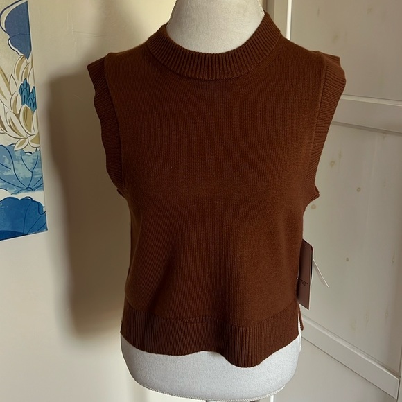 French Connection Preppy Chocolate Brown Knit Crew Neck Sweater Vest XL - Picture 1 of 8
